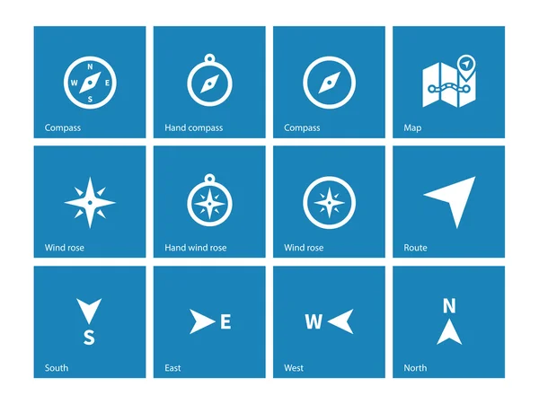 Compass icons on blue background. — Stock Vector