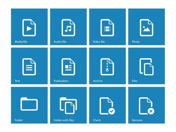 Uppsättning filer ikoner på blå bakgrund. — Stock vektor
