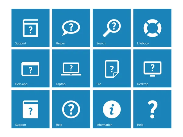 Aiuto e FAQ icone su sfondo blu . — Vettoriale Stock