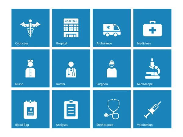 Icônes de l'hôpital sur fond bleu . — Image vectorielle