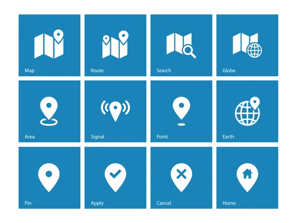 Mapa de iconos sobre fondo azul. GPS y navegación . — Archivo Imágenes Vectoriales