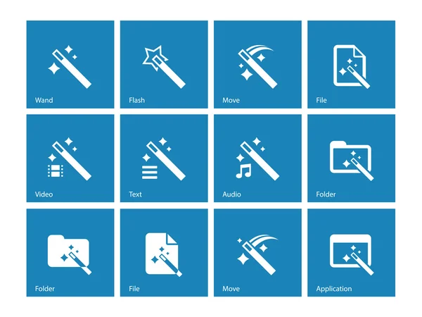 Magician icons isolated on blue background. — Stock Vector