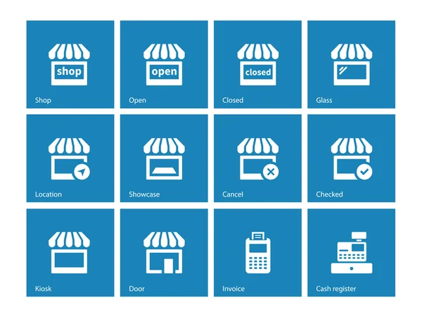 Shop ikoner på blå bakgrund. — Stock vektor