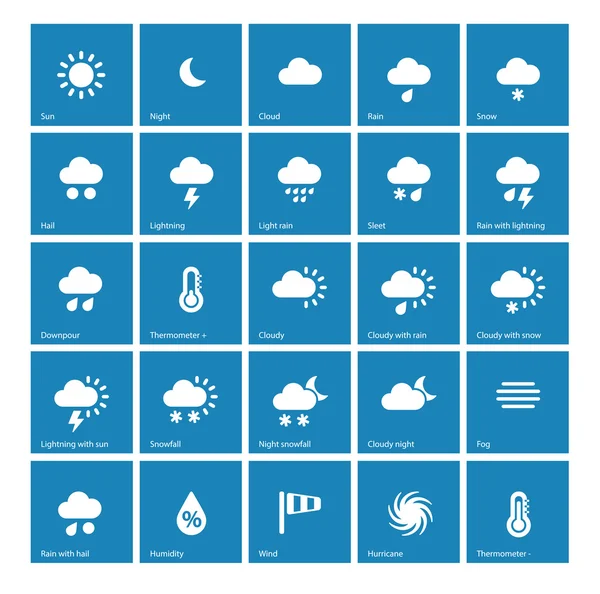 Väder ikoner på blå bakgrund. — Stock vektor