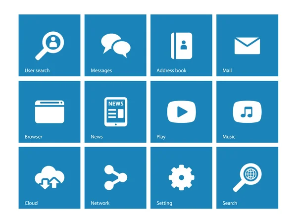 Ícones da Web em fundo azul . — Vetor de Stock