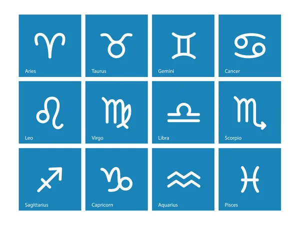 Zodiac εικονίδια σε μπλε φόντο. — Διανυσματικό Αρχείο