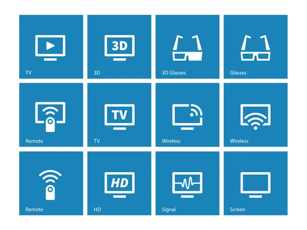 TV pictogrammen op blauwe achtergrond. vectorillustratie. — Stockvector