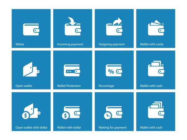 Иконки личного кошелька на синем фоне — стоковый вектор
