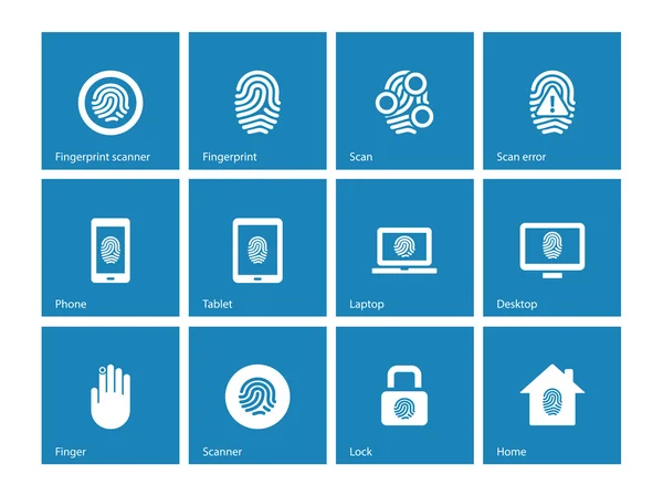Touch id fingerprint icons on blue background. — Stock Vector