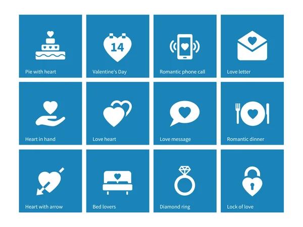 Ημέρα του Αγίου Βαλεντίνου εικονίδια σε μπλε φόντο. — Διανυσματικό Αρχείο