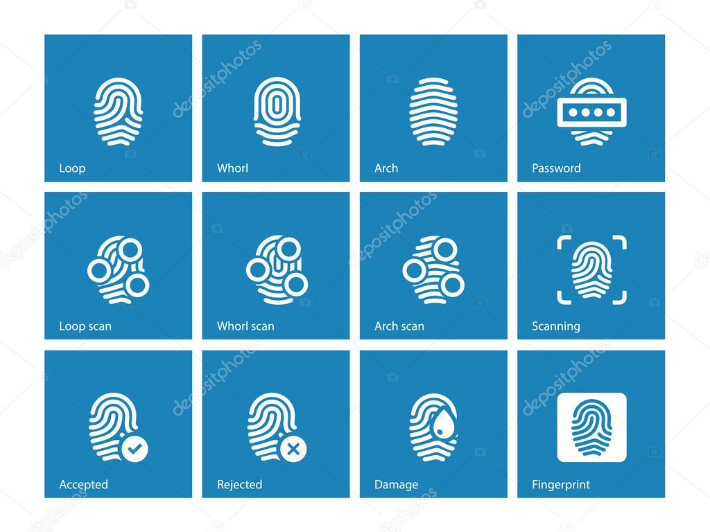Fingerprint and thumbprint icons on blue background.