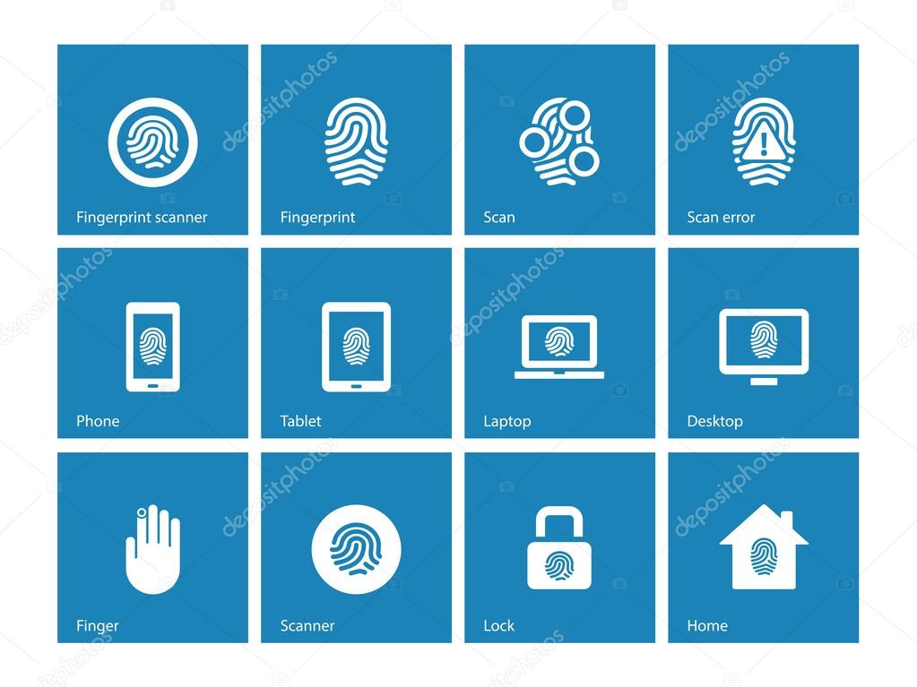 Touch id fingerprint icons on blue background.