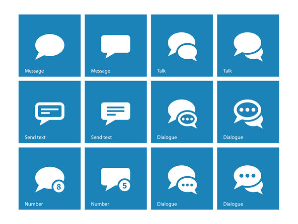 Message bubble icons on blue background.