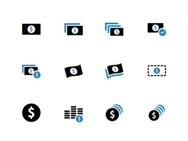 Beyaz arka plan üzerinde Doları banknot çift ton simgeler.
