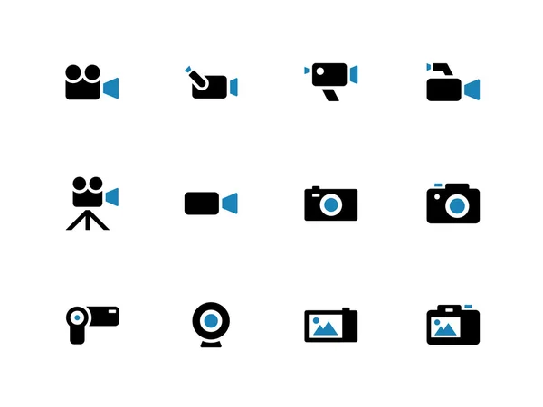 Duotoon pictogrammen van de camera op witte achtergrond. — Stockvector