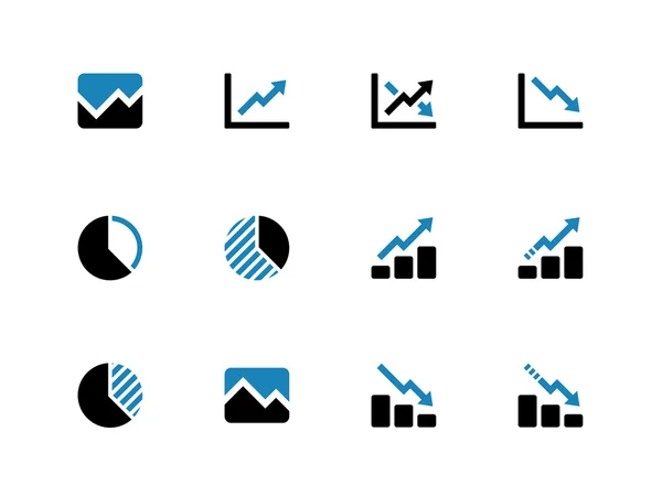 Gráfico de líneas e iconos de duótono de diagrama . — Vector de stock