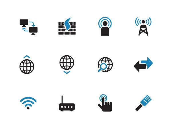 Netwerken duotoon pictogrammen op witte achtergrond. — Stockvector