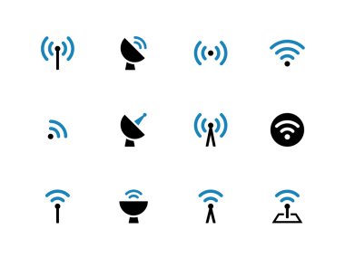 Beyaz arka planda radyo kulesi çift ton simgeler.