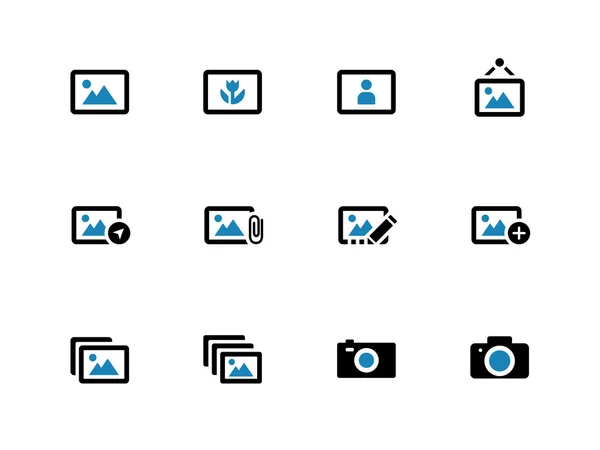 Fotografías e iconos duotónicos de cámara . — Vector de stock