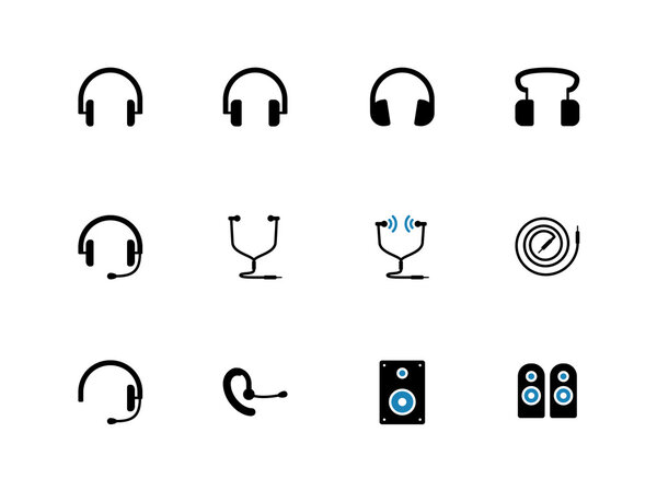 Headphones and speakers duotone icons.