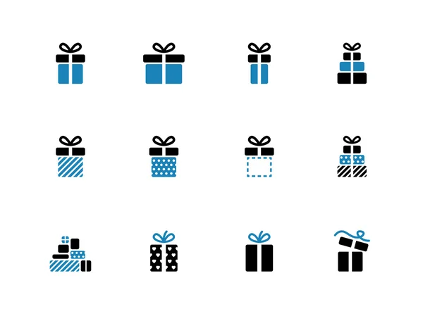 Boîte cadeau icônes duotone sur fond blanc . — Image vectorielle