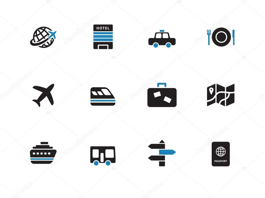 Travel duotone icons on white background.