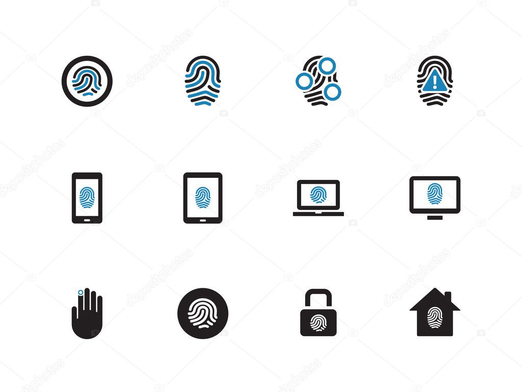 Fingerprint duotone icons on white background.
