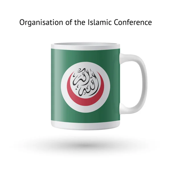 Organizace islámské konference vlajky suvenýr hrnek na bílém pozadí. — Stockový vektor