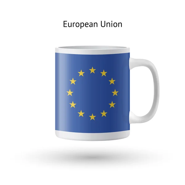 Taza de recuerdo de bandera de la Unión Europea sobre fondo blanco . — Archivo Imágenes Vectoriales