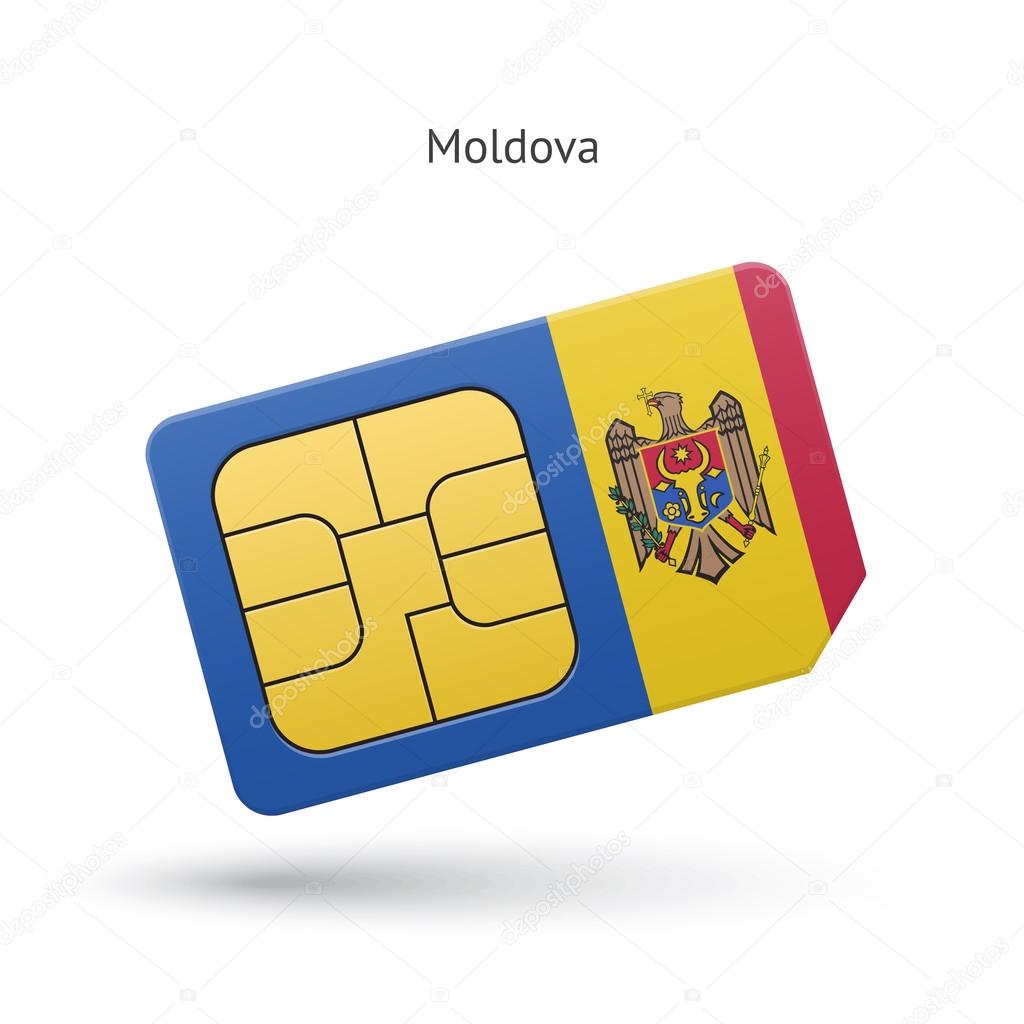 Moldova mobile phone sim card with flag.