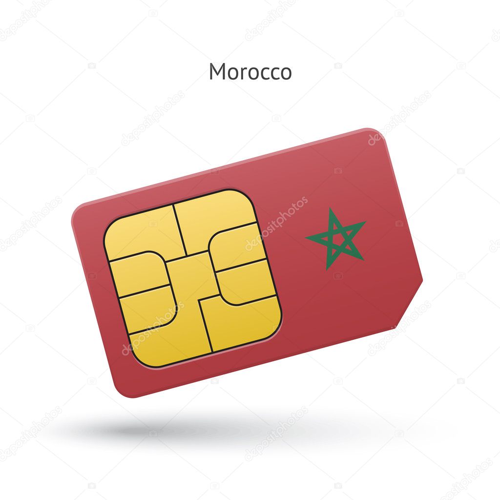 Morocco mobile phone sim card with flag.