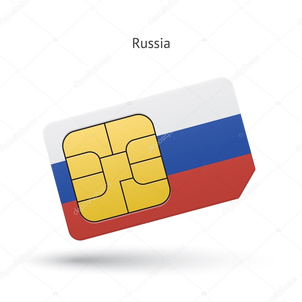 Russia mobile phone sim card with flag.