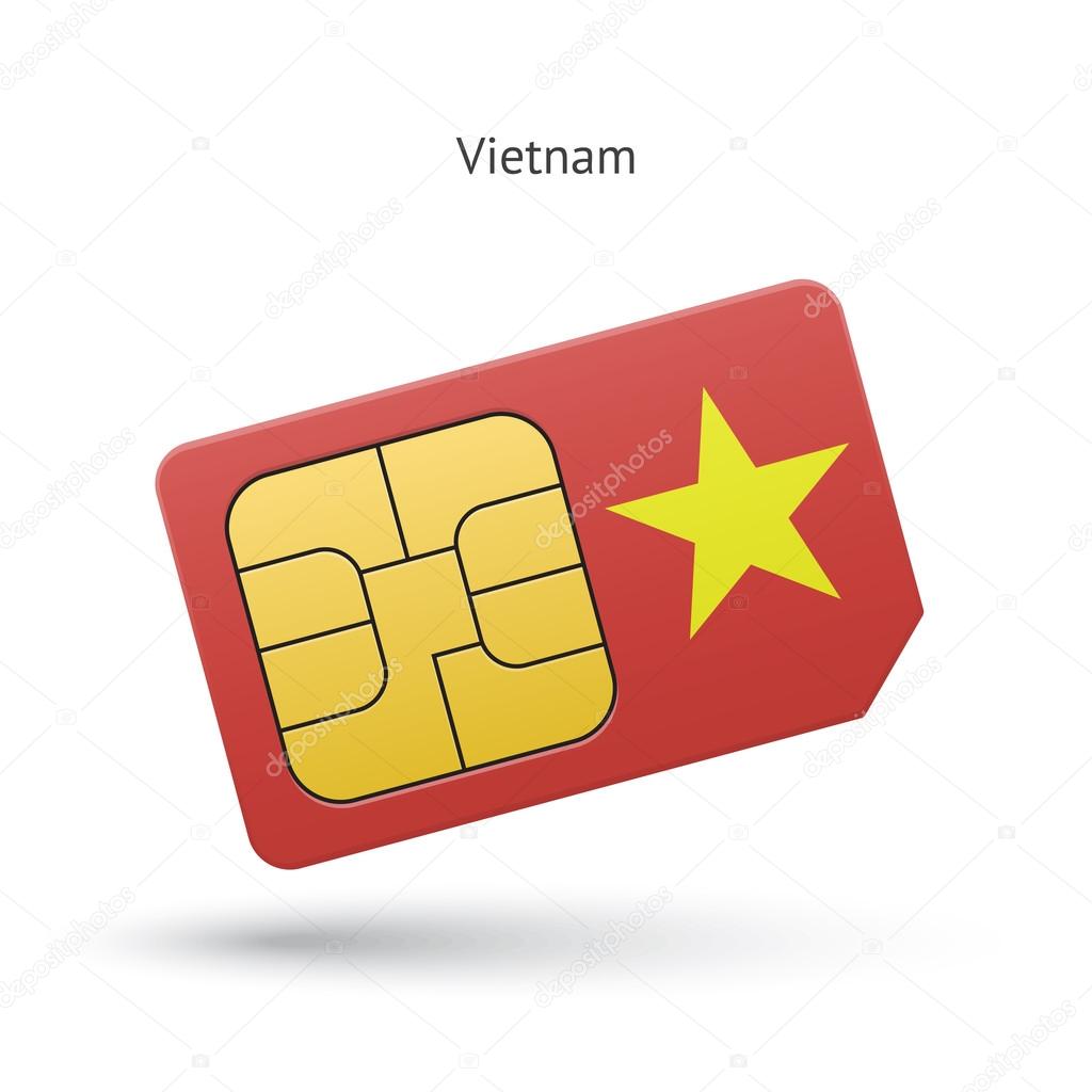 Vietnam mobile phone sim card with flag.