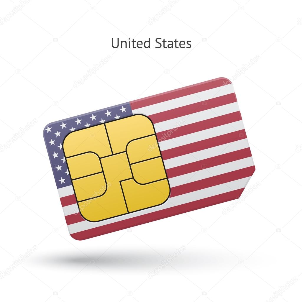 Estados Unidos tarjeta SIM de teléfono móvil con bandera . Vector