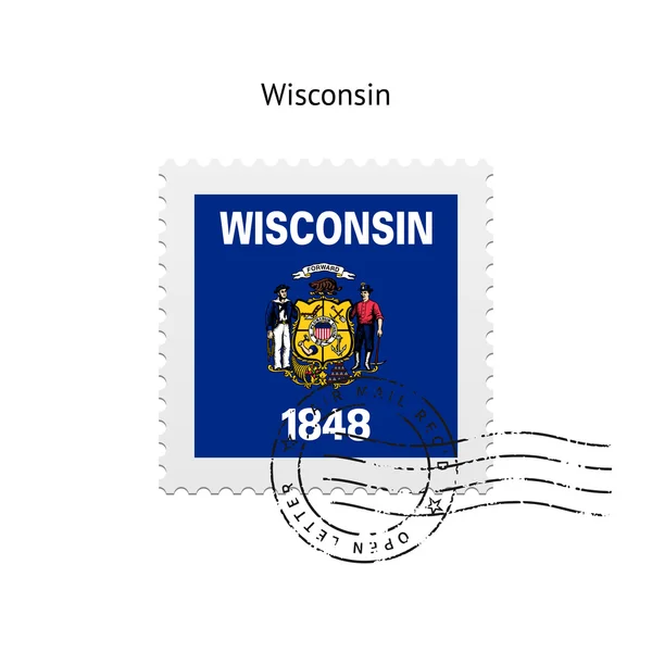 Estado do Wisconsin carimbo de porte postal de bandeira . — Vetor de Stock