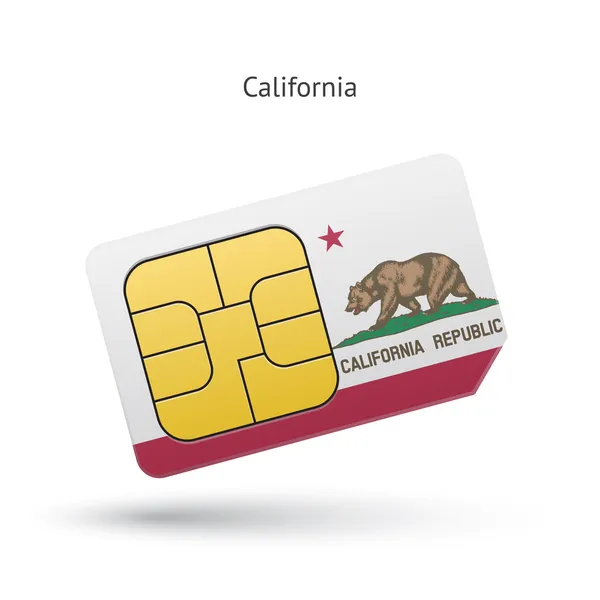 Estado de California tarjeta SIM de teléfono con bandera . — Vector de stock