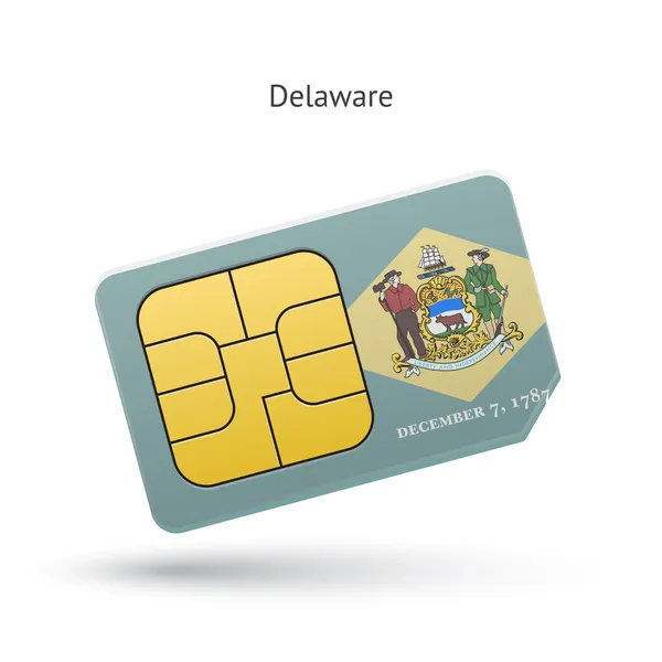 Stato del Delaware scheda SIM del telefono con bandiera . — Vettoriale Stock