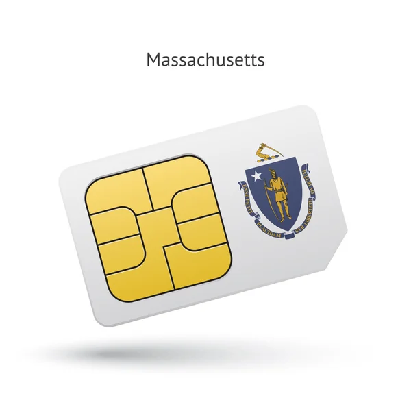 Estado de Massachusetts tarjeta SIM de teléfono con bandera . — Archivo Imágenes Vectoriales