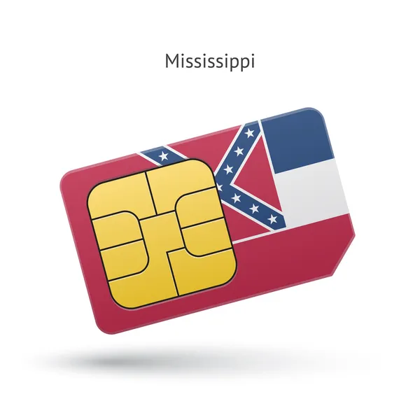 Stato del Mississippi scheda SIM del telefono con bandiera . — Vettoriale Stock