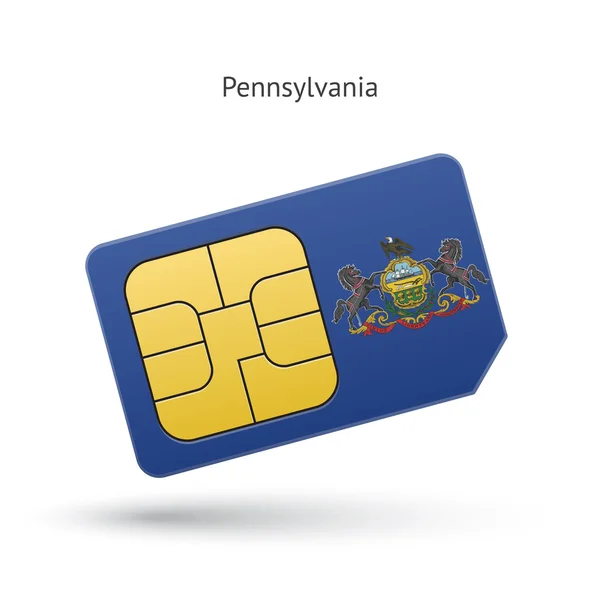 Estado de Pensilvania tarjeta SIM teléfono con bandera . — Vector de stock