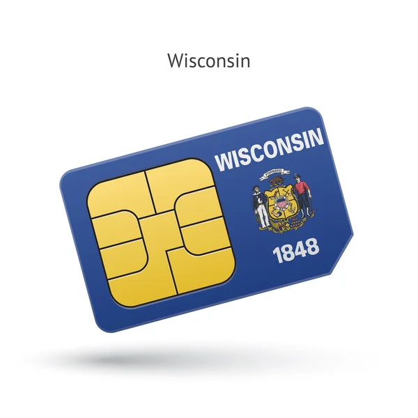 Delstaten wisconsin telefonen SIM-kortet med flagga. — Stock vektor