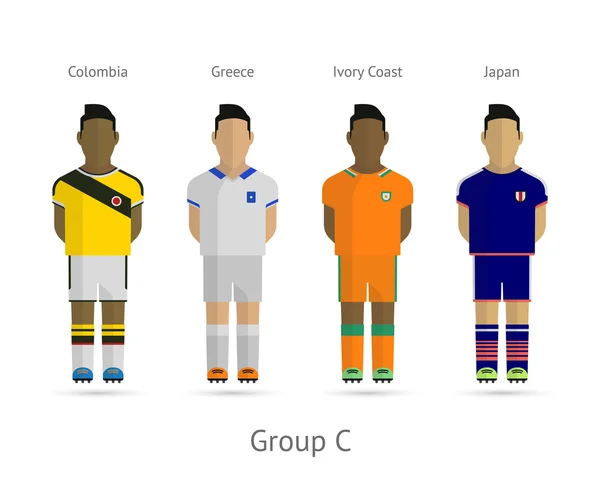 Equipos de fútbol. Grupo C - Colombia, Grecia, Costa de Marfil, Japón — Vector de stock