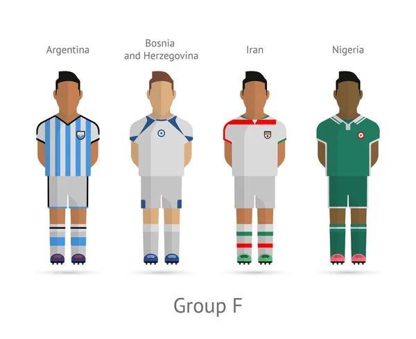 Футбольные команды. Группа F - Аргентина, Босния и Герцеговина, Иран, Нигерия — стоковый вектор