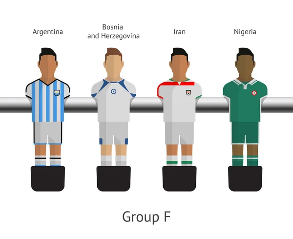 Fútbol de mesa, futbolistas. Grupo F - Argentina, Bosnia y Herzegovina, Irán, Nigeria — Vector de stock