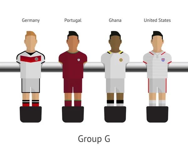 Fútbol de mesa, futbolistas. Grupo G - Alemania, Portugal, Ghana, Estados Unidos — Archivo Imágenes Vectoriales