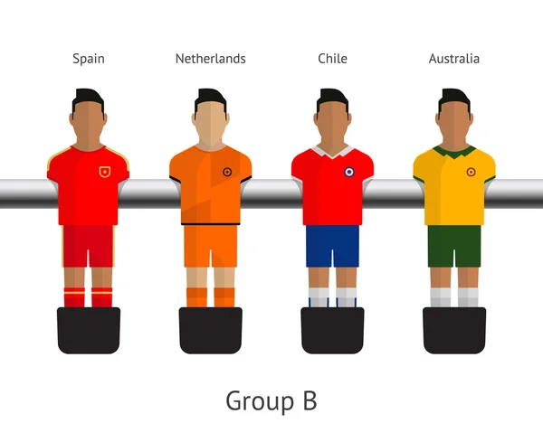 Fútbol de mesa, futbolistas. Grupo B - España, Países Bajos, Chile, Australia — Vector de stock