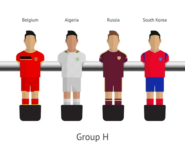 Fútbol de mesa, futbolistas. Grupo H - Bélgica, Argelia, Rusia, Corea del Sur — Archivo Imágenes Vectoriales