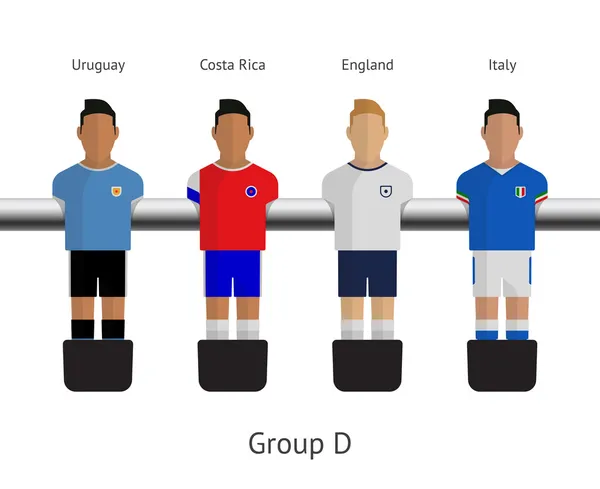 Fútbol de mesa, futbolistas. Grupo D Uruguay, Costa Rica, Inglaterra, Italia — Vector de stock