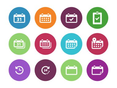 Beyaz arka plan üzerinde takvim daire simgeler.