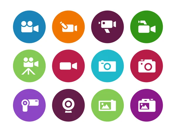 Camera circle icons on white background. — Stock Vector